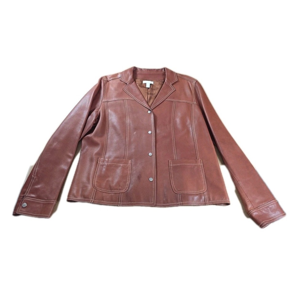 Genuine Leather BROWN Woman's Jacket CHARTER CLUB , Snap, Pockets Sz XL